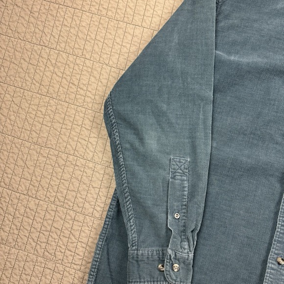 LL Bean Shirt Mens Medium Blue Corduroy Pocket Long Sleeve Button Down Workwear - Picture 4 of 10
